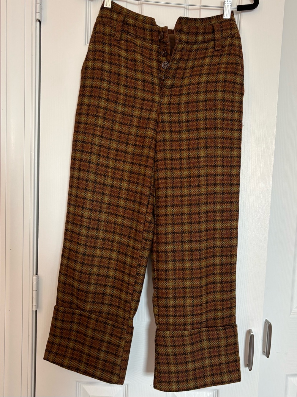 Women’s Brown Plaid Wool-Blend Pants